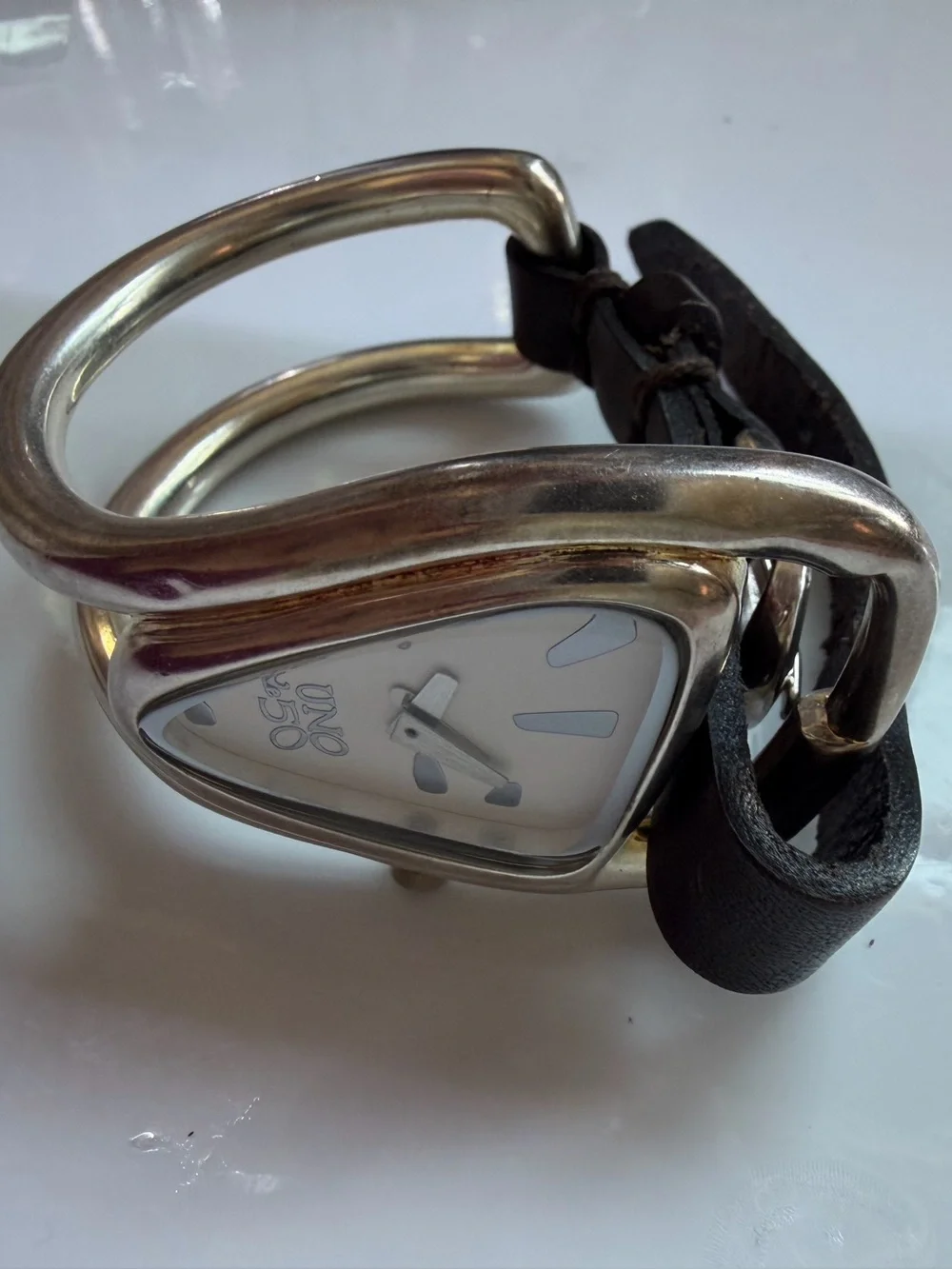 Women's watch with leather and metal plated in sterling silver